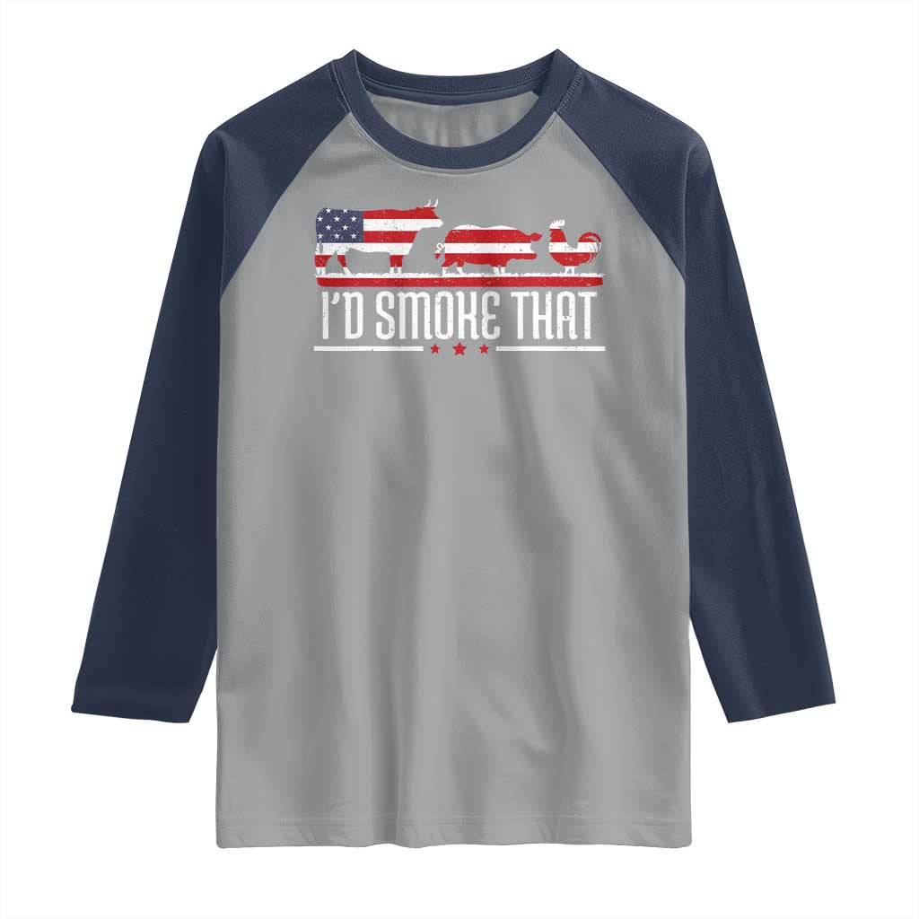 BBQ Raglan Shirt 4th July I'd Smoke That Patriot Barbeque Cook Chef TS10 Sport Gray Navy Print Your Wear
