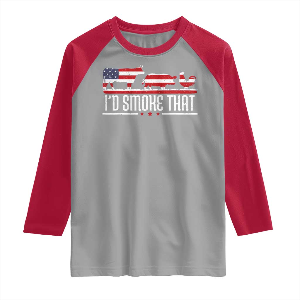 BBQ Raglan Shirt 4th July I'd Smoke That Patriot Barbeque Cook Chef TS10 Sport Gray Red Print Your Wear