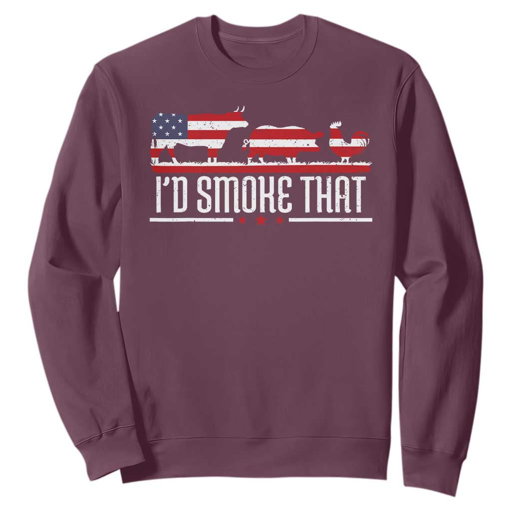 BBQ Sweatshirt 4th July I'd Smoke That Patriot Barbeque Cook Chef TS10 Maroon Print Your Wear