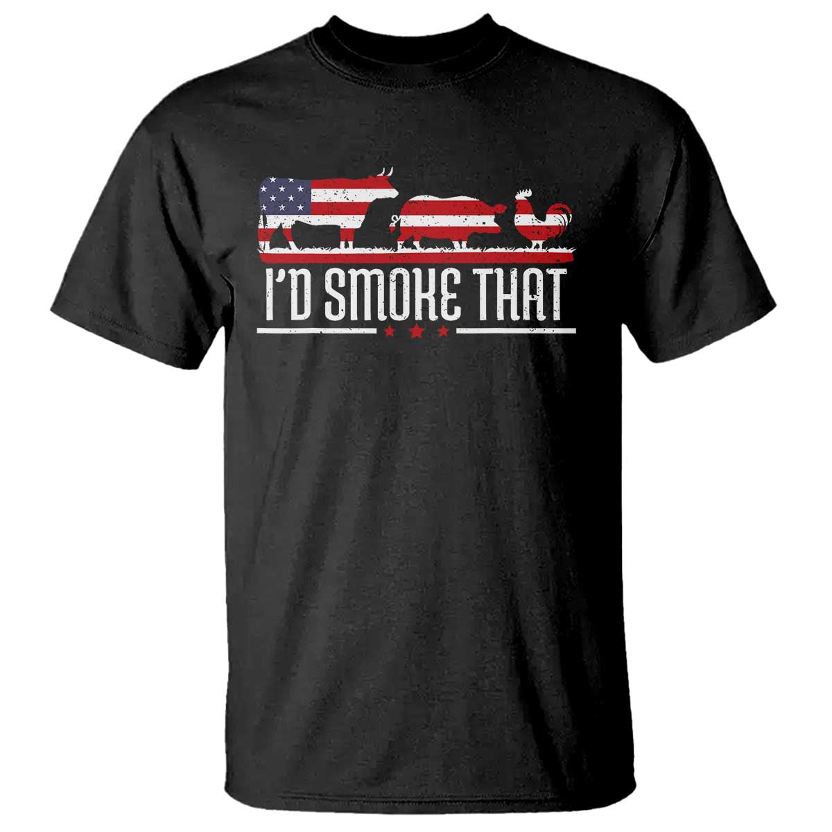 BBQ T Shirt 4th July I'd Smoke That Patriot Barbeque Cook Chef TS10 Black Print Your Wear