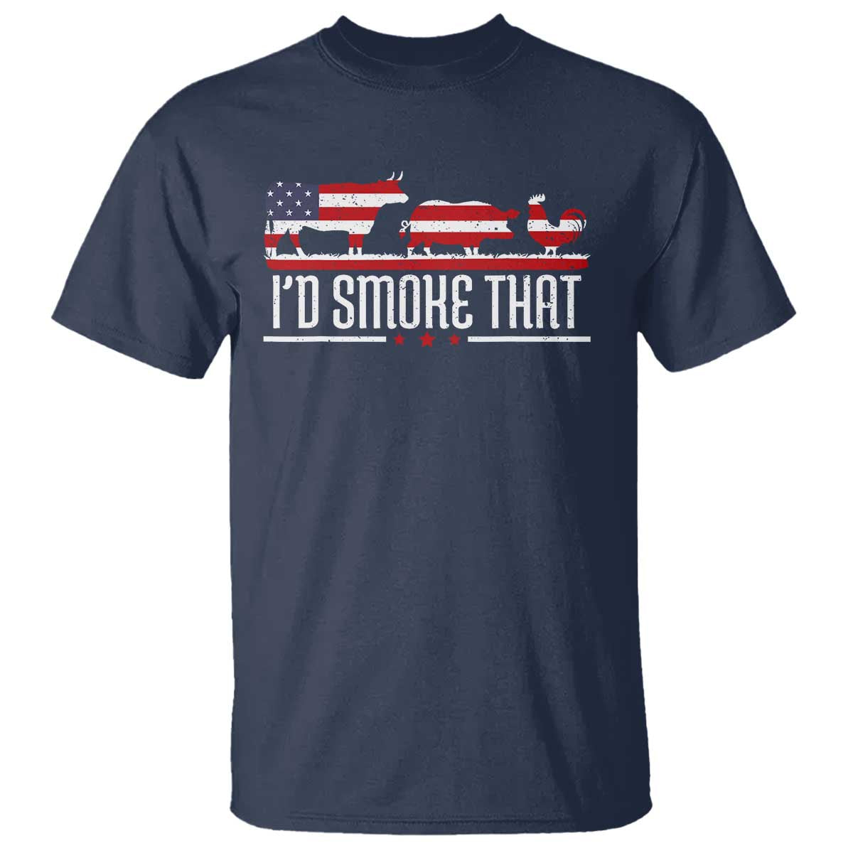 BBQ T Shirt 4th July I'd Smoke That Patriot Barbeque Cook Chef TS10 Navy Print Your Wear