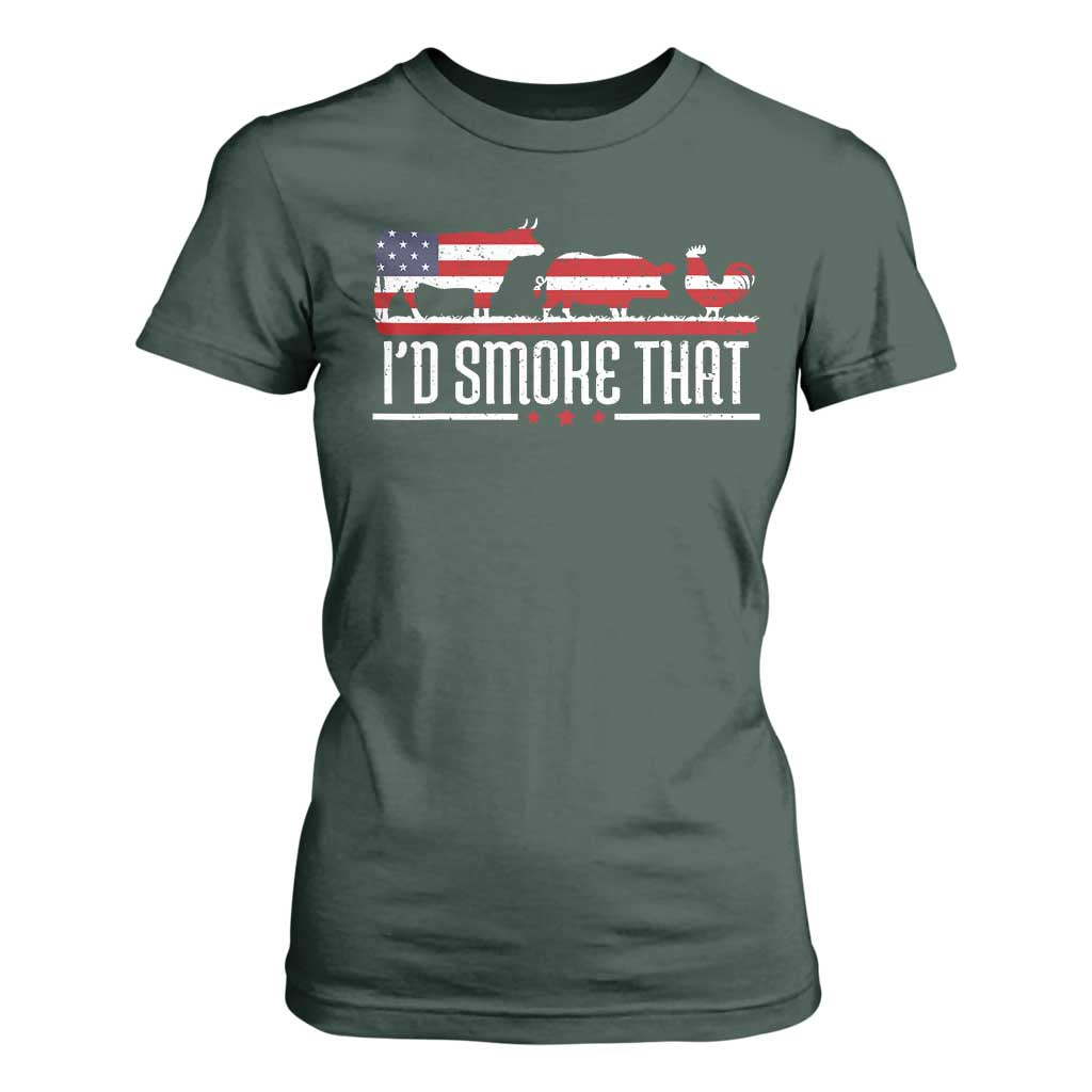 BBQ T Shirt For Women 4th July I'd Smoke That Patriot Barbeque Cook Chef TS10 Dark Forest Green Print Your Wear