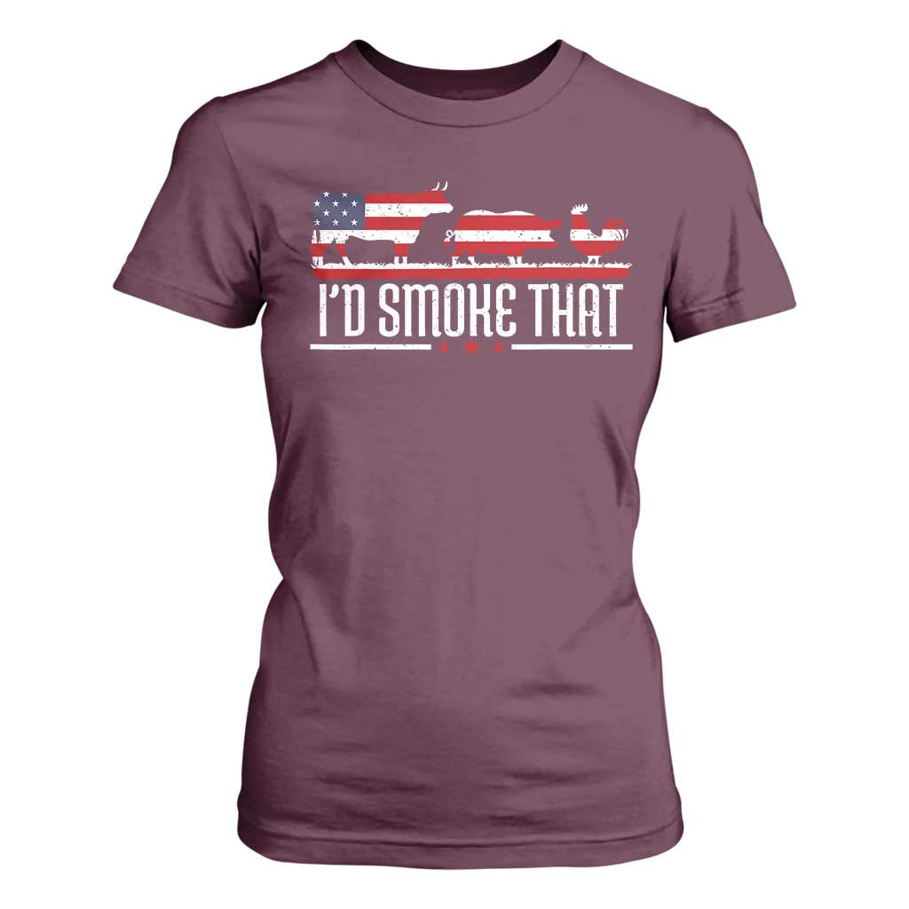 BBQ T Shirt For Women 4th July I'd Smoke That Patriot Barbeque Cook Chef TS10 Maroon Print Your Wear