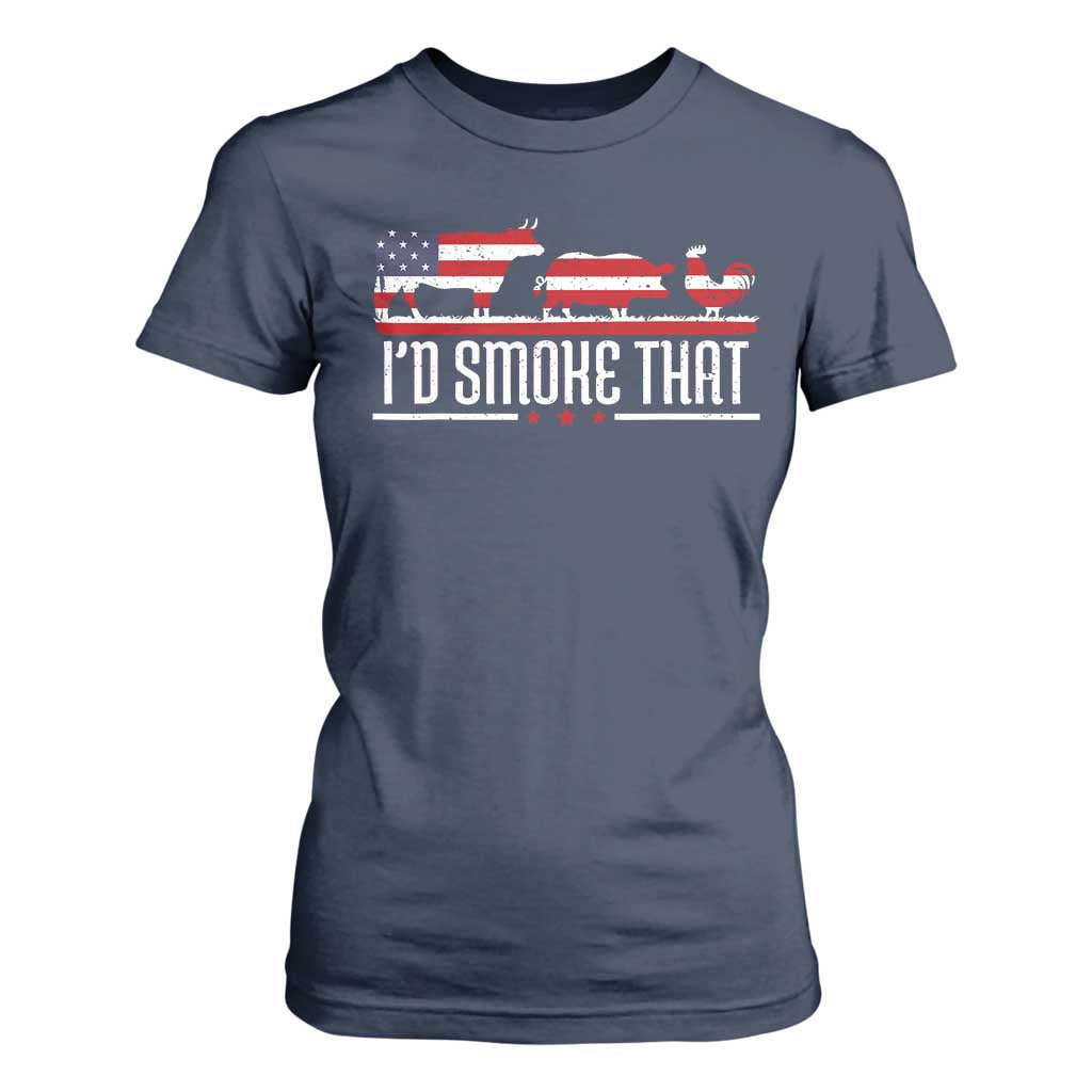 BBQ T Shirt For Women 4th July I'd Smoke That Patriot Barbeque Cook Chef TS10 Navy Print Your Wear