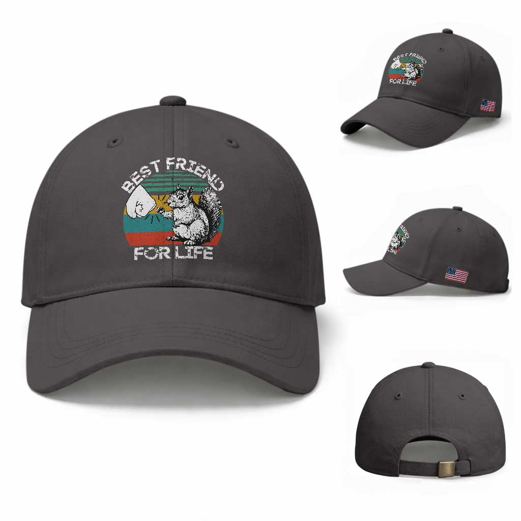 Squirrel Lover Baseball Cap Funny Vintage Squirrel Gift Best Friend For Life TS10 Baseball Cap Universal Fit Dark Gray Print Your Wear