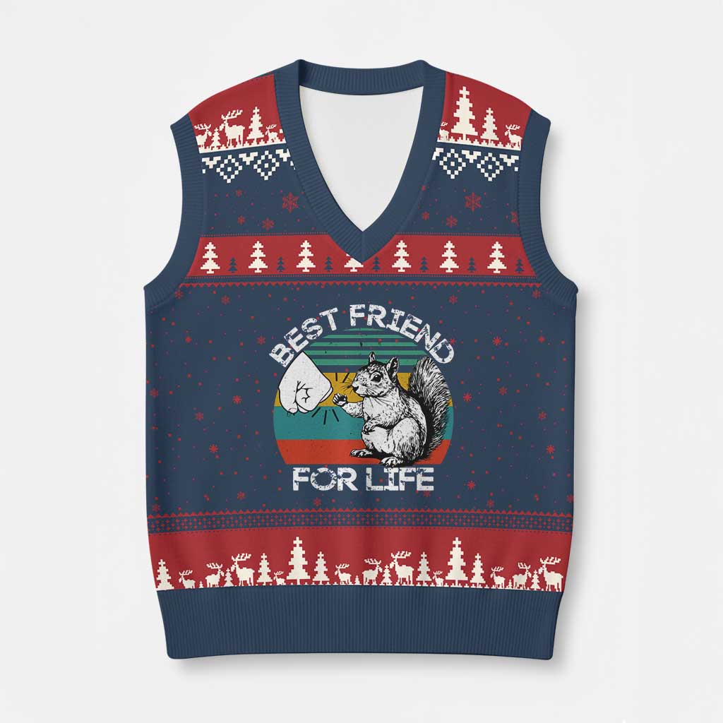 Squirrel Lover V-Neck Knit Sweater Vest Funny Vintage Squirrel Gift Best Friend For Life TS10 Navy Red Print Your Wear