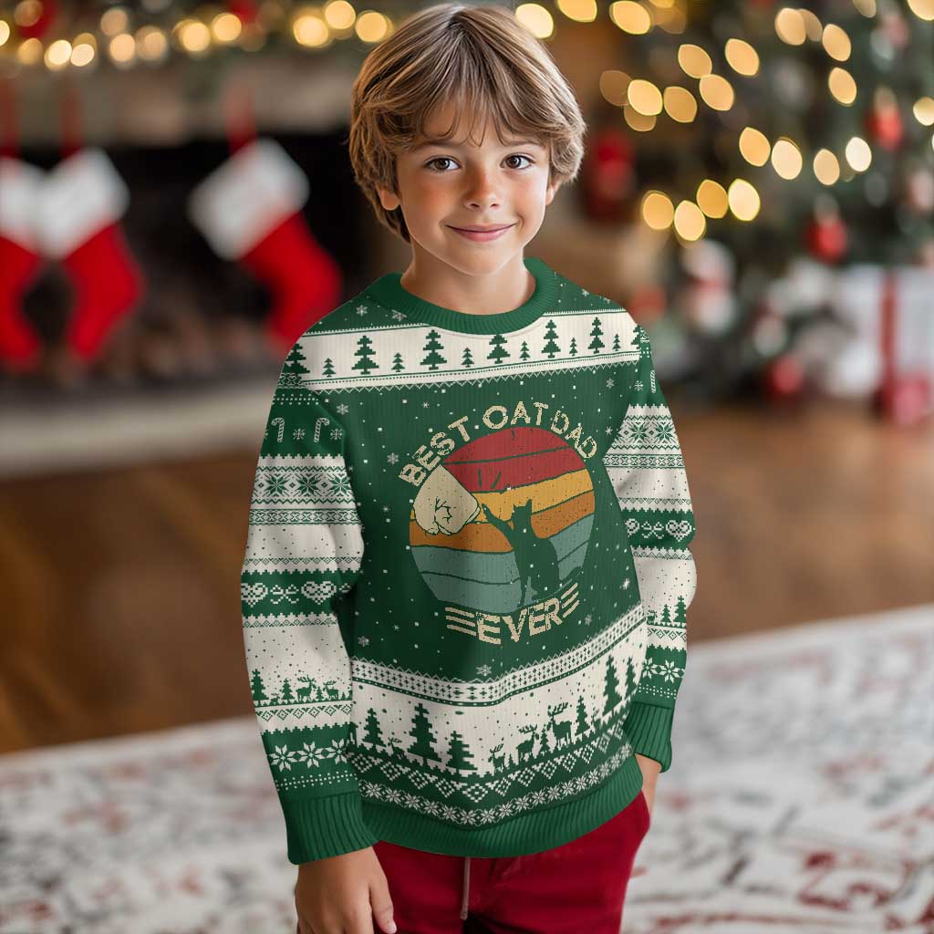 Best Cat Dad Ever Ugly Christmas Sweater Funny Cat Lover Gift Fathers Day TS10 Forest Green Beige Print Your Wear