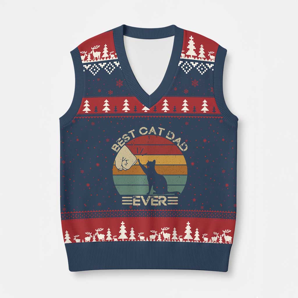 Best Cat Dad Ever V-Neck Knit Sweater Vest Funny Cat Lover Gift Fathers Day TS10 Navy Red Print Your Wear