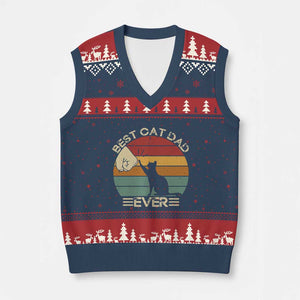 Best Cat Dad Ever V-Neck Knit Sweater Vest Funny Cat Lover Gift Fathers Day TS10 Navy Red Print Your Wear