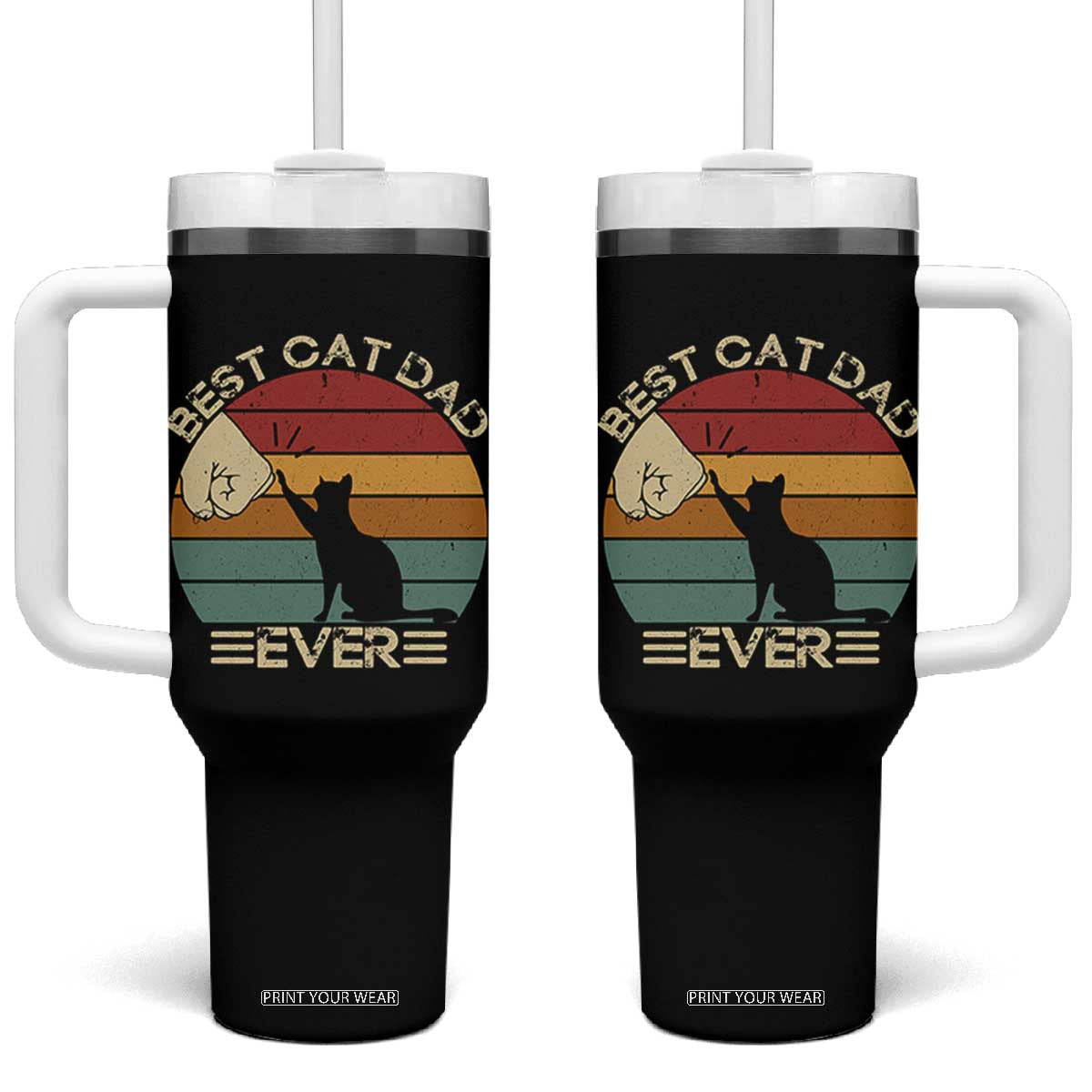 Best Cat Dad Ever Tumbler With Handle Funny Cat Lover Gift Fathers Day TS10 One Size: 40 oz Black Print Your Wear