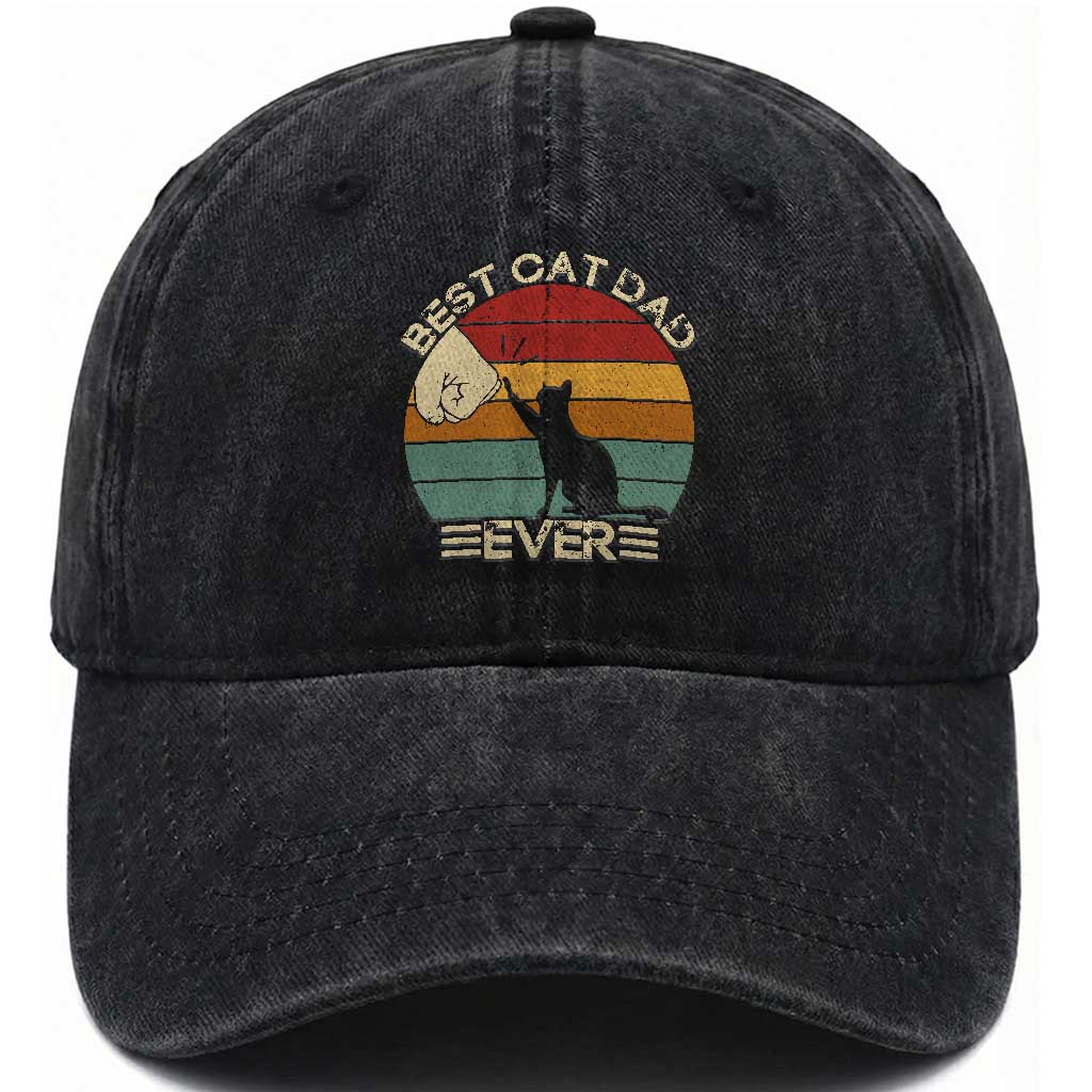 Best Cat Dad Ever Washed Cotton Baseball Cap Funny Cat Lover Gift Fathers Day TS10 Print Your Wear
