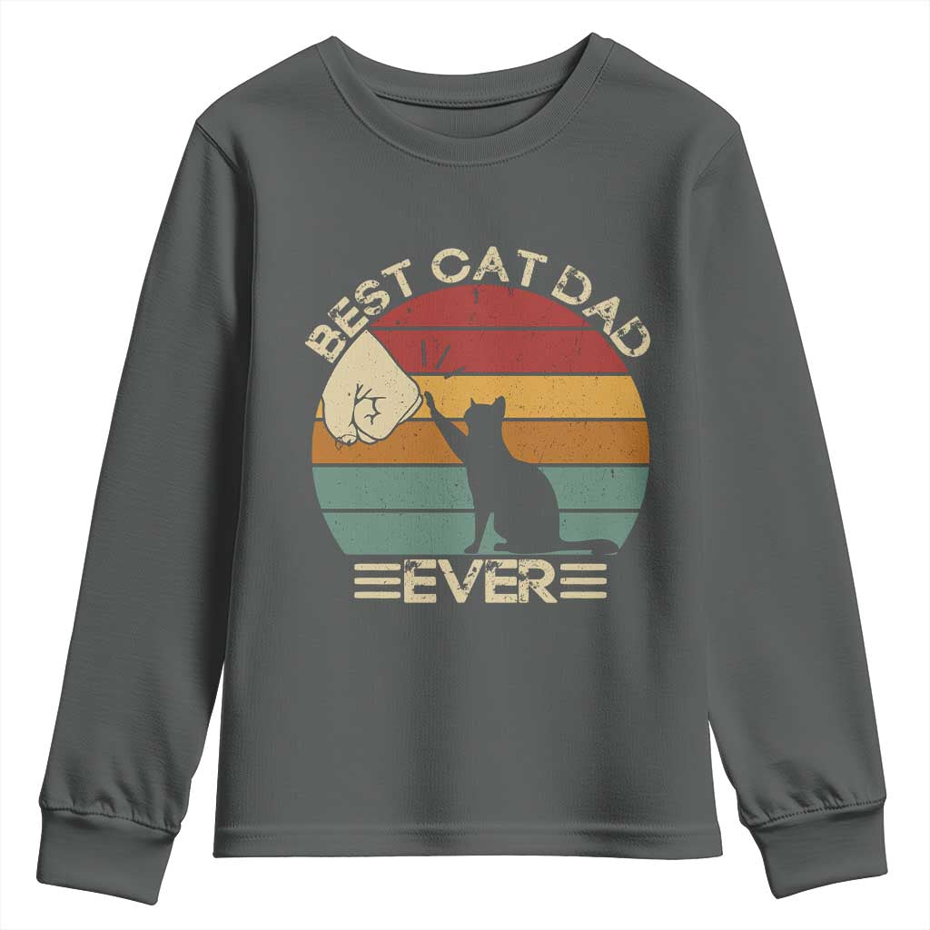Best Cat Dad Ever Youth Sweatshirt Funny Cat Lover Gift Fathers Day TS10 Dark Heather Print Your Wear
