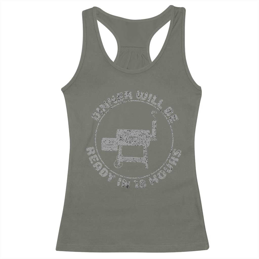 BBQ Racerback Tank Top Dinner Will Be Ready in 18 Hours Meat Smoker TS10 Military Green Print Your Wear