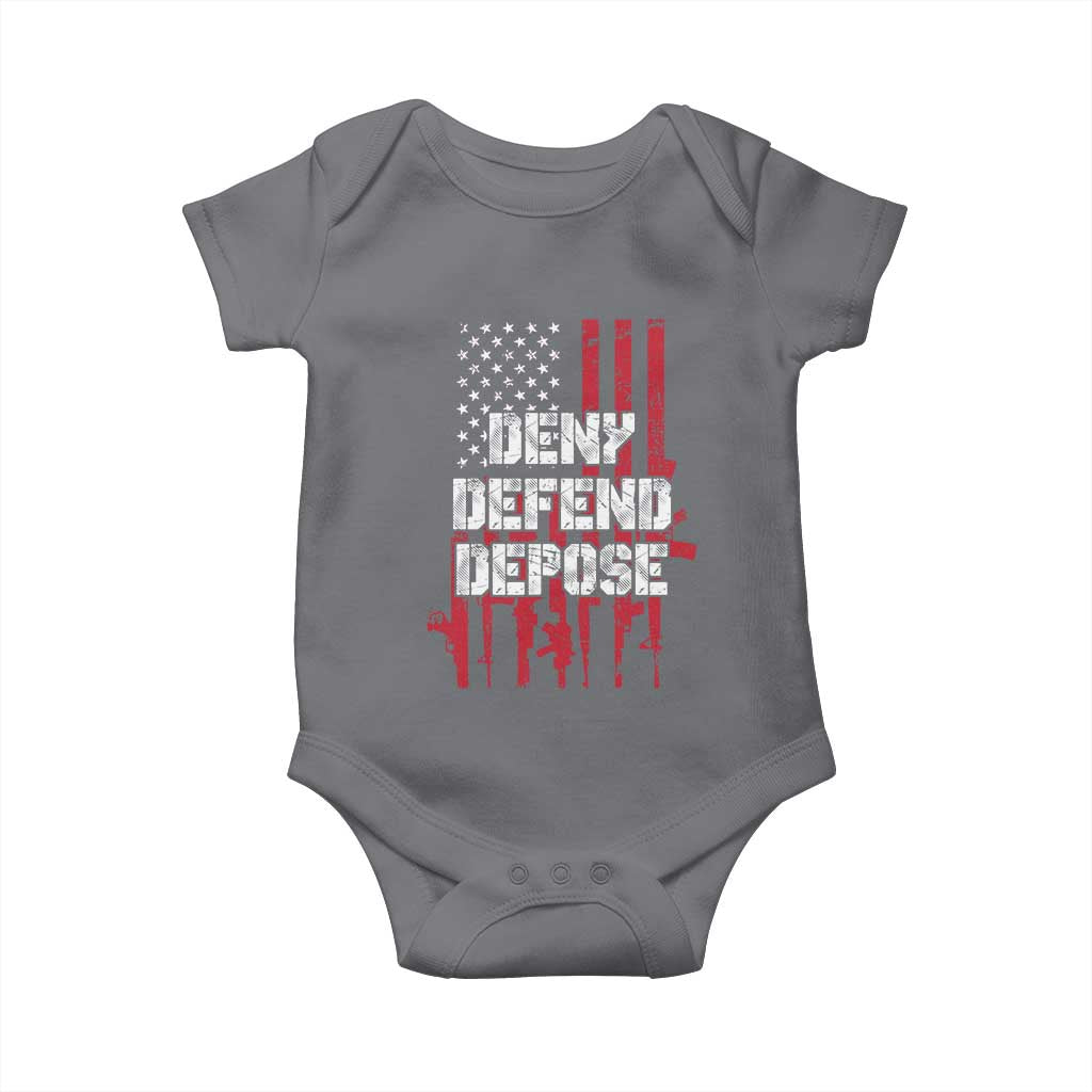 Deny Defend Depose Baby Onesie Guns American Flag TS10 Charcoal Print Your Wear