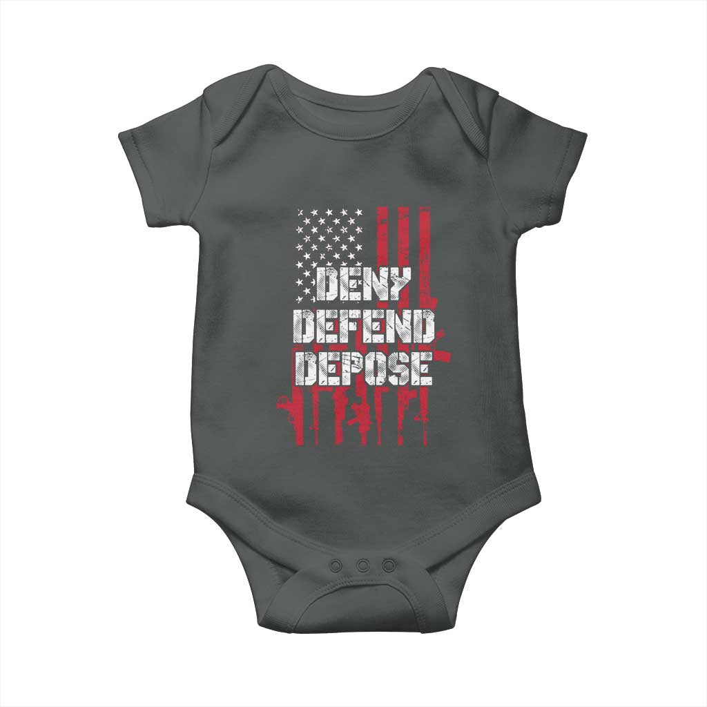 Deny Defend Depose Baby Onesie Guns American Flag TS10 Dark Heather Print Your Wear