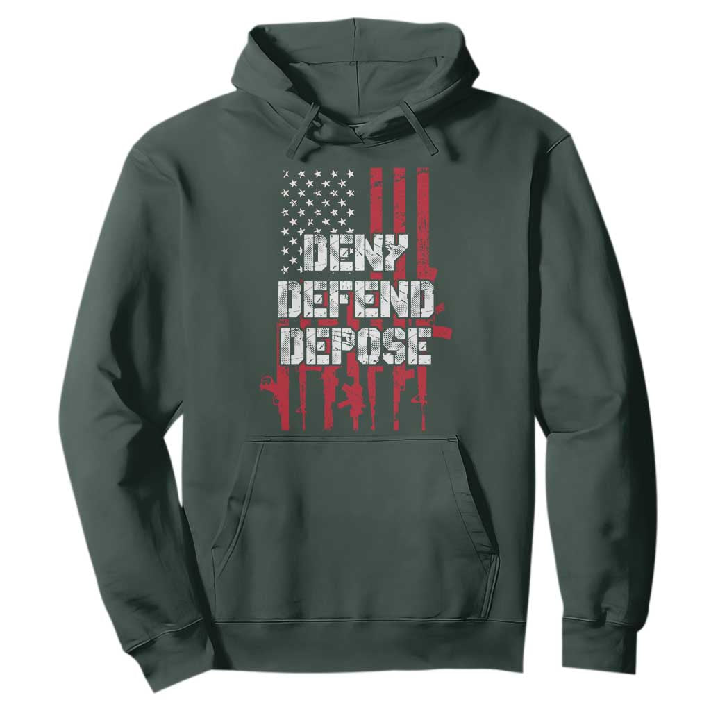 Deny Defend Depose Hoodie Guns American Flag TS10 Dark Forest Green Print Your Wear