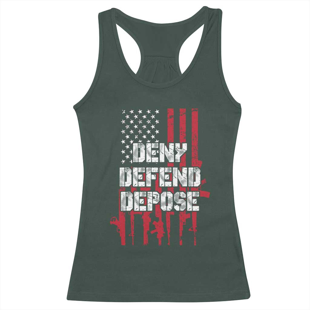 Deny Defend Depose Racerback Tank Top Guns American Flag TS10 Dark Forest Green Print Your Wear
