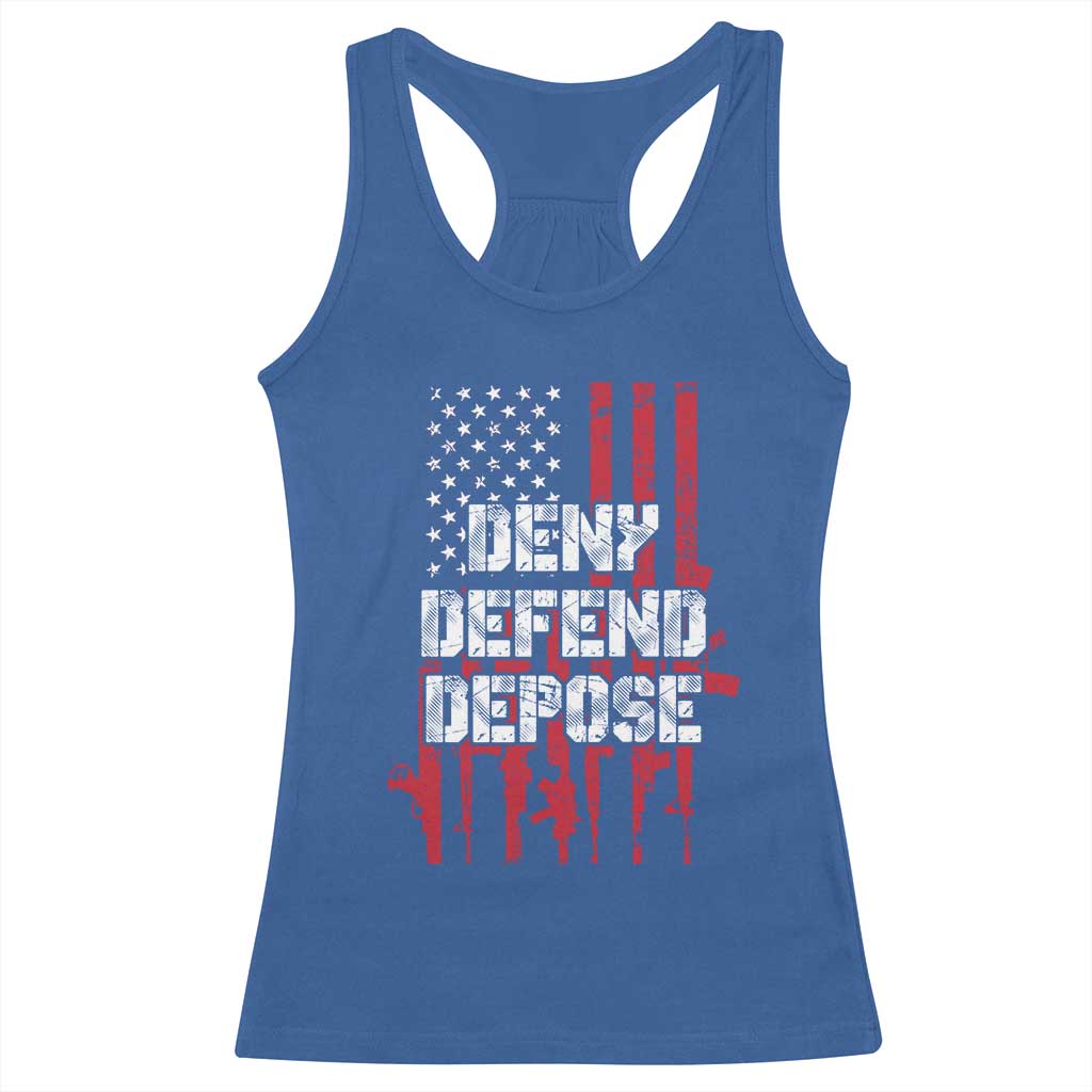 Deny Defend Depose Racerback Tank Top Guns American Flag TS10 Royal Blue Print Your Wear