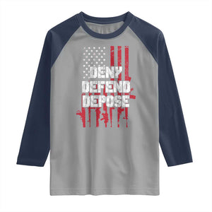 Deny Defend Depose Raglan Shirt Guns American Flag TS10 Sport Gray Navy Print Your Wear
