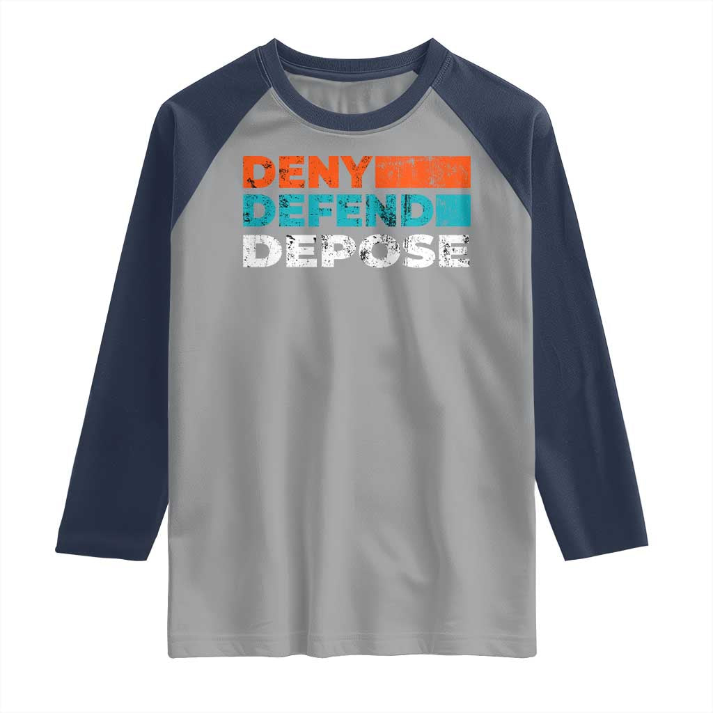 Deny Defend Depose Raglan Shirt Vintage Retro TS10 Sport Gray Navy Print Your Wear