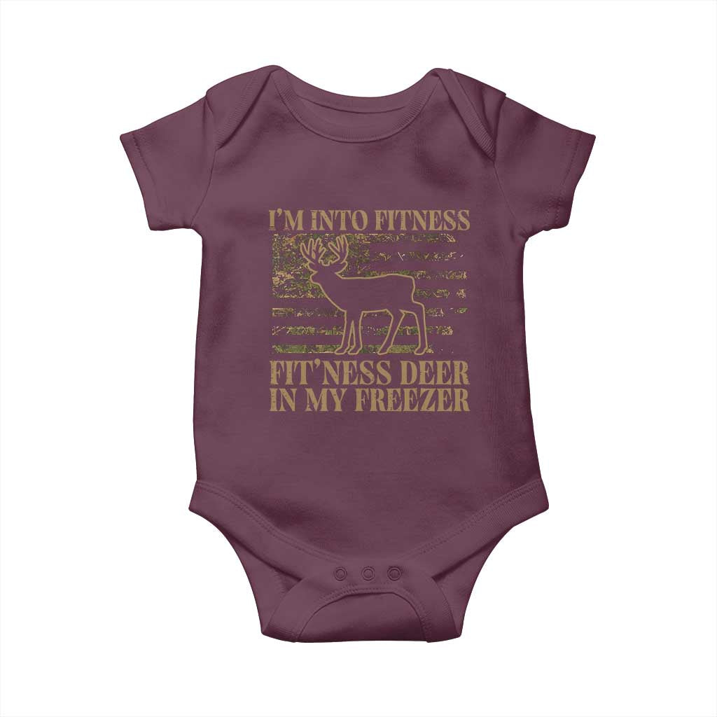 Deer Hunting Baby Onesie Im Into Fitness Fit Ness Deer Freezer Camo American Flag TS10 Maroon Print Your Wear