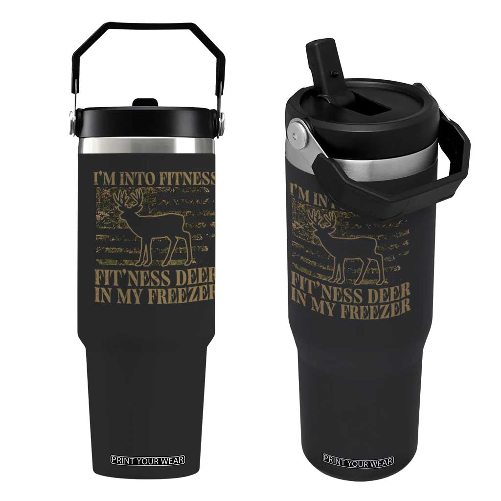 Deer Hunting Flip Straw Tumbler Im Into Fitness Fit Ness Deer Freezer Camo American Flag TS10 One Size: 30 oz Black Print Your Wear