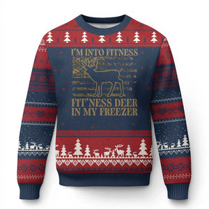 Deer Hunting Ugly Christmas Sweater Im Into Fitness Fit Ness Deer Freezer Camo American Flag TS10 Navy Red Print Your Wear
