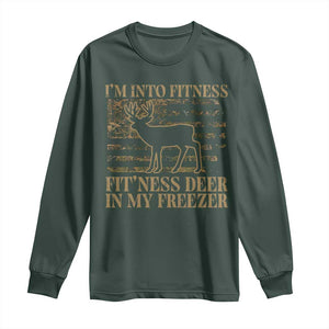 Deer Hunting Long Sleeve Shirt Im Into Fitness Fit Ness Deer Freezer Camo American Flag TS10 Dark Forest Green Print Your Wear