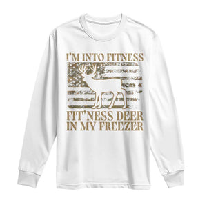 Deer Hunting Long Sleeve Shirt Im Into Fitness Fit Ness Deer Freezer Camo American Flag - Print Your Wear