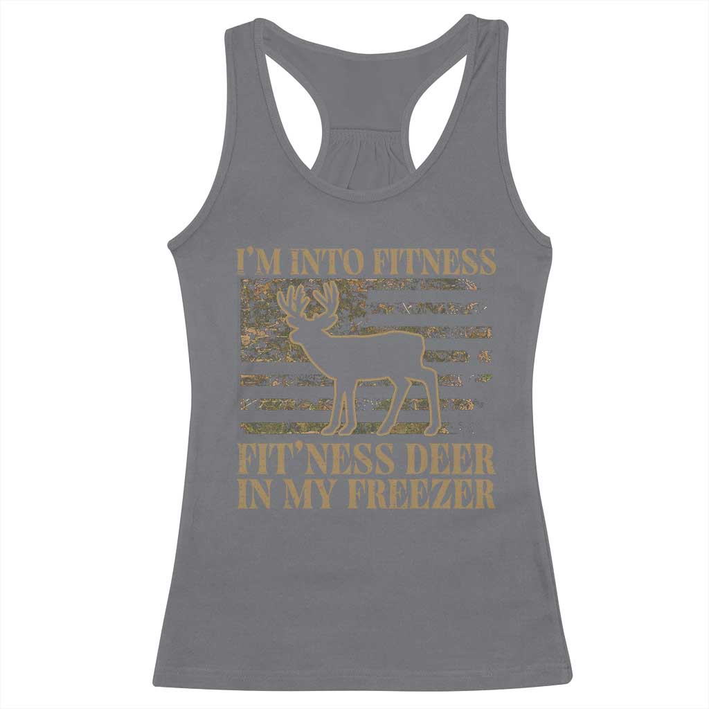 Deer Hunting Racerback Tank Top Im Into Fitness Fit Ness Deer Freezer Camo American Flag TS10 Charcoal Print Your Wear