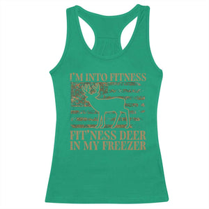 Deer Hunting Racerback Tank Top Im Into Fitness Fit Ness Deer Freezer Camo American Flag - Print Your Wear