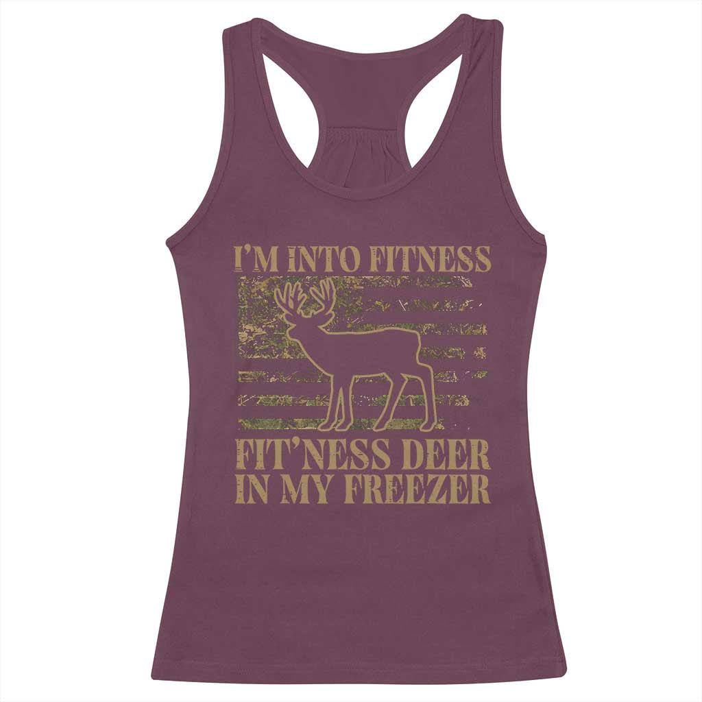 Deer Hunting Racerback Tank Top Im Into Fitness Fit Ness Deer Freezer Camo American Flag TS10 Maroon Print Your Wear