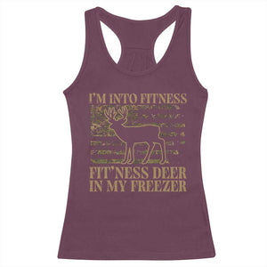 Deer Hunting Racerback Tank Top Im Into Fitness Fit Ness Deer Freezer Camo American Flag - Print Your Wear