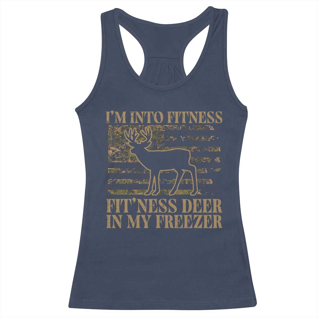 Deer Hunting Racerback Tank Top Im Into Fitness Fit Ness Deer Freezer Camo American Flag TS10 Navy Print Your Wear