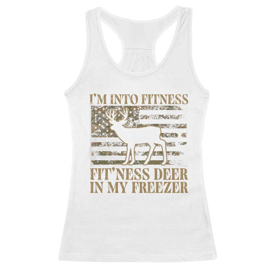 Deer Hunting Racerback Tank Top Im Into Fitness Fit Ness Deer Freezer Camo American Flag TS10 White Print Your Wear