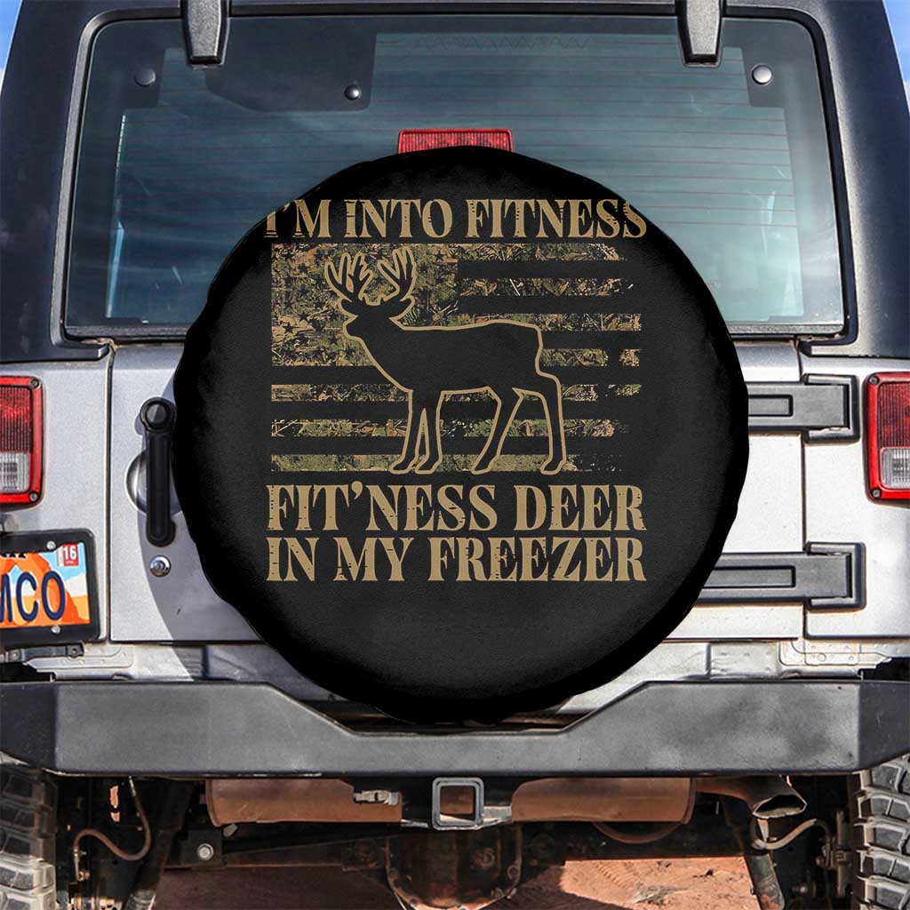 Deer Hunting Spare Tire Cover Im Into Fitness Fit Ness Deer Freezer Camo American Flag TS10 No hole Black Print Your Wear