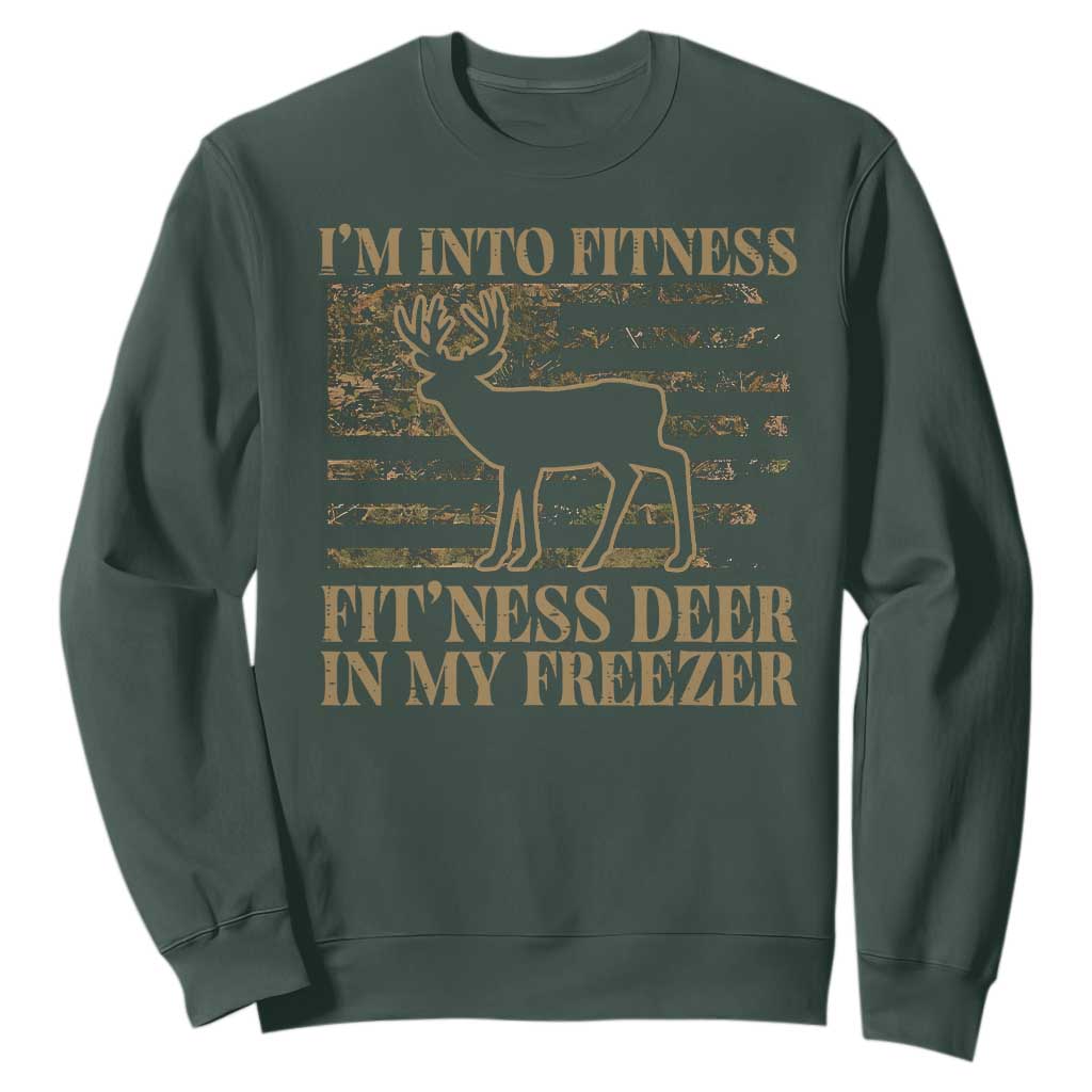 Deer Hunting Sweatshirt Im Into Fitness Fit Ness Deer Freezer Camo American Flag TS10 Dark Forest Green Print Your Wear