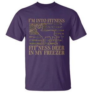 Deer Hunting T Shirt Im Into Fitness Fit Ness Deer Freezer Camo American Flag - Print Your Wear