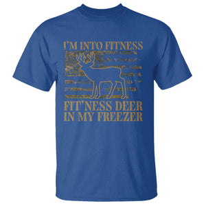 Deer Hunting T Shirt Im Into Fitness Fit Ness Deer Freezer Camo American Flag - Print Your Wear