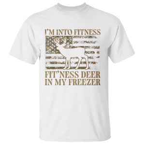 Deer Hunting T Shirt Im Into Fitness Fit Ness Deer Freezer Camo American Flag - Print Your Wear