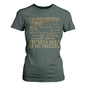 Deer Hunting T Shirt For Women Im Into Fitness Fit Ness Deer Freezer Camo American Flag - Print Your Wear
