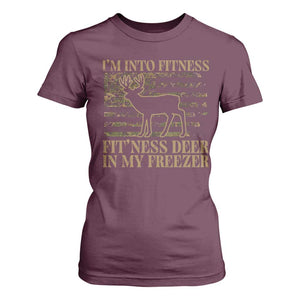 Deer Hunting T Shirt For Women Im Into Fitness Fit Ness Deer Freezer Camo American Flag - Print Your Wear