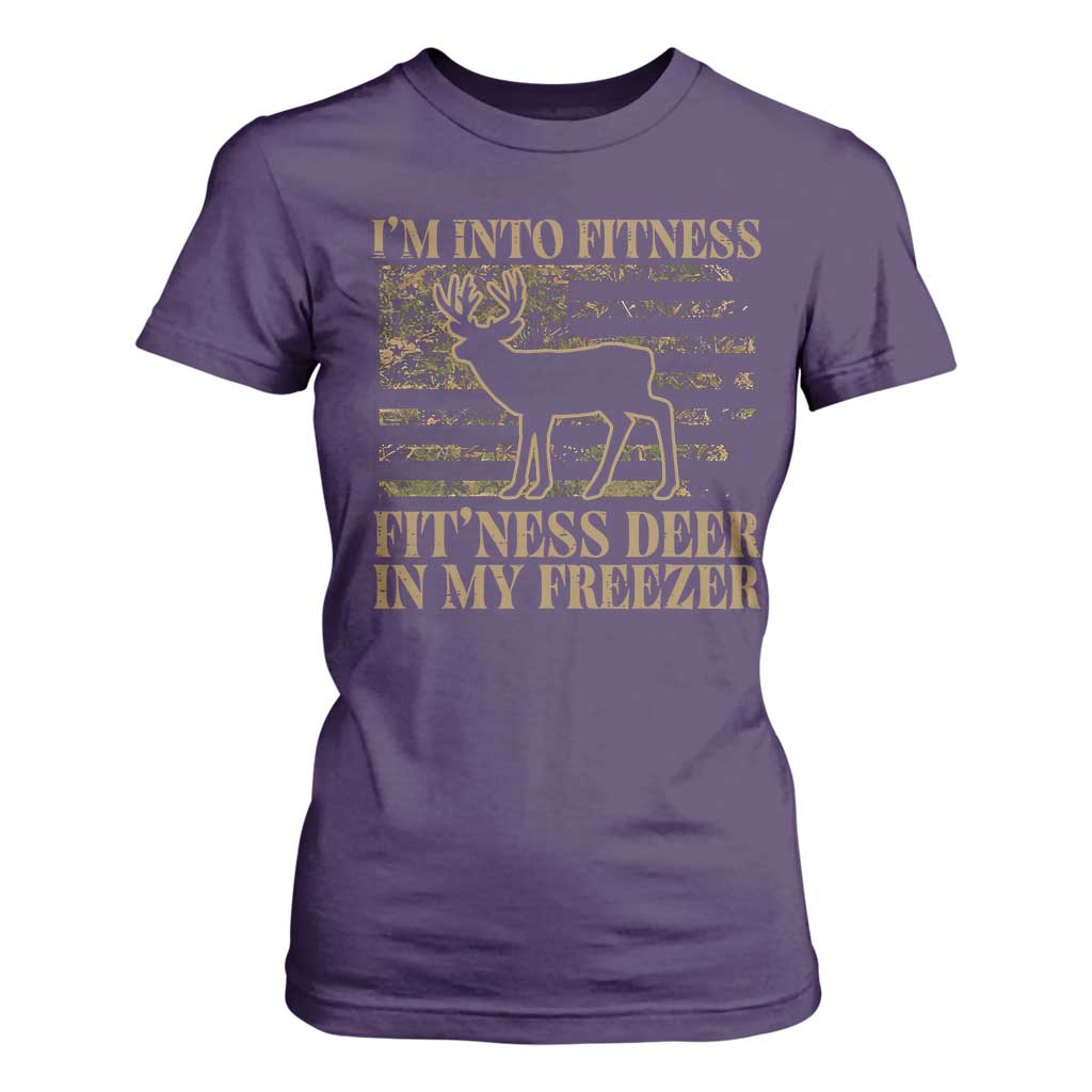 Deer Hunting T Shirt For Women Im Into Fitness Fit Ness Deer Freezer Camo American Flag TS10 Purple Print Your Wear