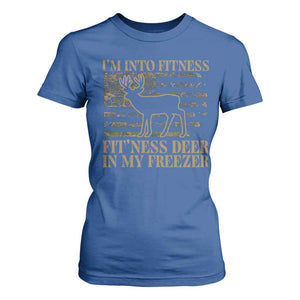 Deer Hunting T Shirt For Women Im Into Fitness Fit Ness Deer Freezer Camo American Flag - Print Your Wear