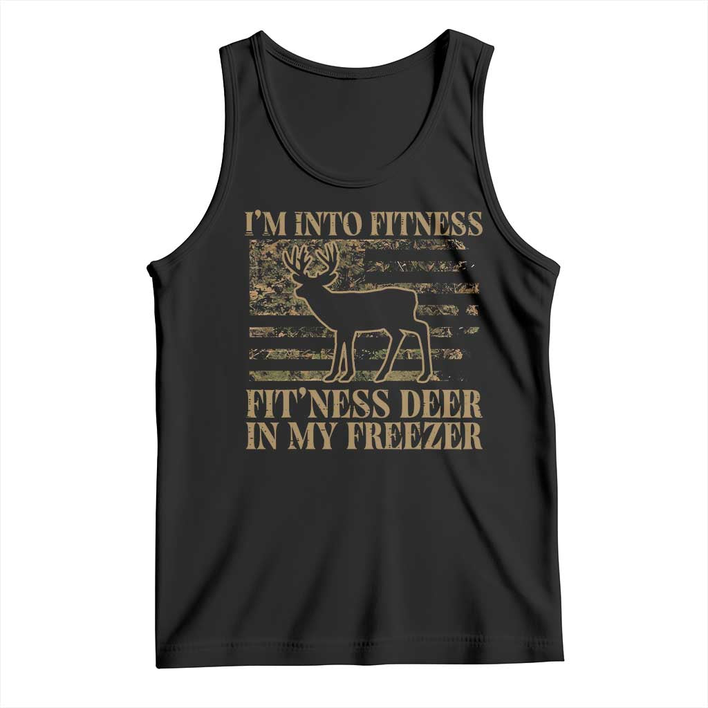 Deer Hunting Tank Top Im Into Fitness Fit Ness Deer Freezer Camo American Flag TS10 Black Print Your Wear