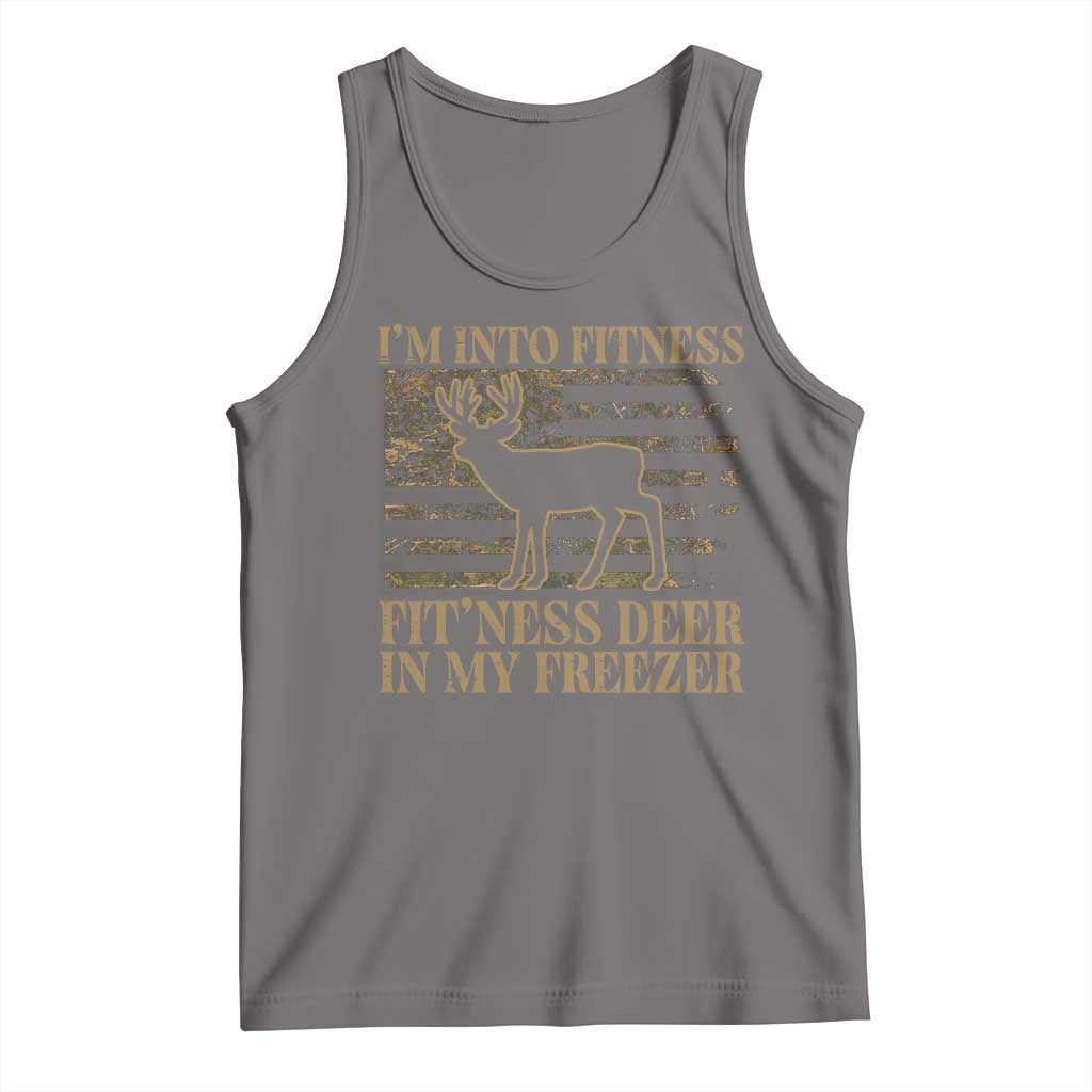 Deer Hunting Tank Top Im Into Fitness Fit Ness Deer Freezer Camo American Flag TS10 Deep Heather Print Your Wear