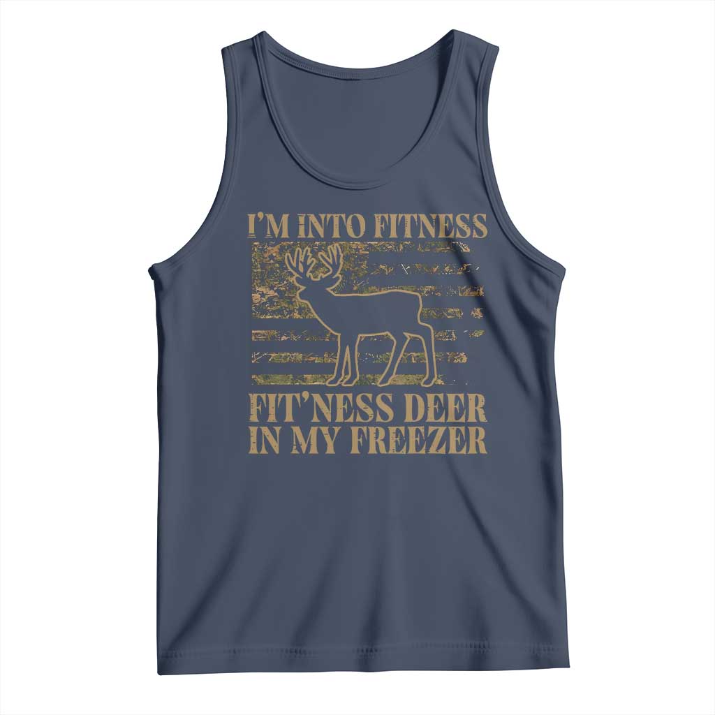 Deer Hunting Tank Top Im Into Fitness Fit Ness Deer Freezer Camo American Flag TS10 Navy Print Your Wear