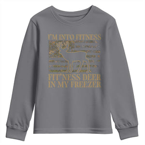 Deer Hunting Youth Sweatshirt Im Into Fitness Fit Ness Deer Freezer Camo American Flag - Print Your Wear