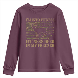 Deer Hunting Youth Sweatshirt Im Into Fitness Fit Ness Deer Freezer Camo American Flag TS10 Maroon Print Your Wear