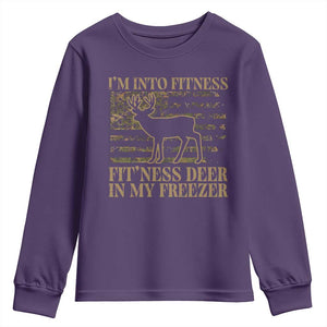 Deer Hunting Youth Sweatshirt Im Into Fitness Fit Ness Deer Freezer Camo American Flag - Print Your Wear
